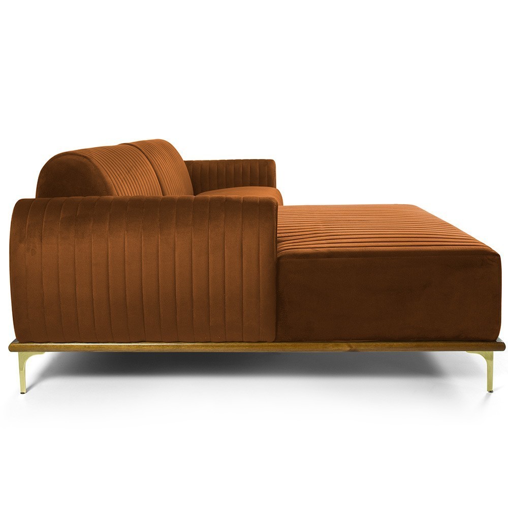 Sofá 5 Lugares com Chaise Esquerdo Para Sala Molino 300cm D02 Veludo Telha B-262 - Lyam Decor