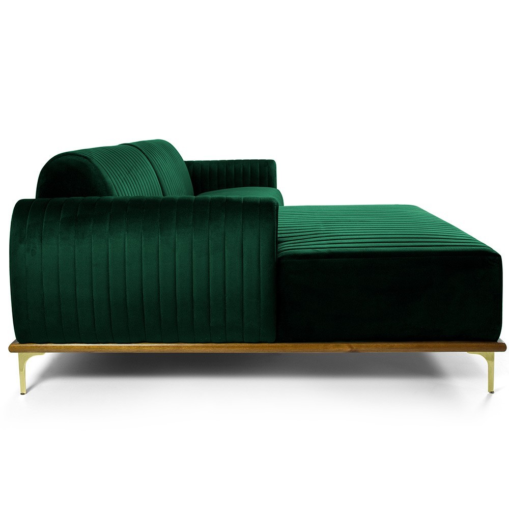 Sofá 5 Lugares com Chaise Esquerdo Para Sala Molino 300cm D02 Veludo Verde Musgo C-303 - Lyam Decor