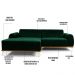 Sofá 5 Lugares com Chaise Esquerdo Para Sala Molino 300cm D02 Veludo Verde Musgo C-303 - Lyam Decor