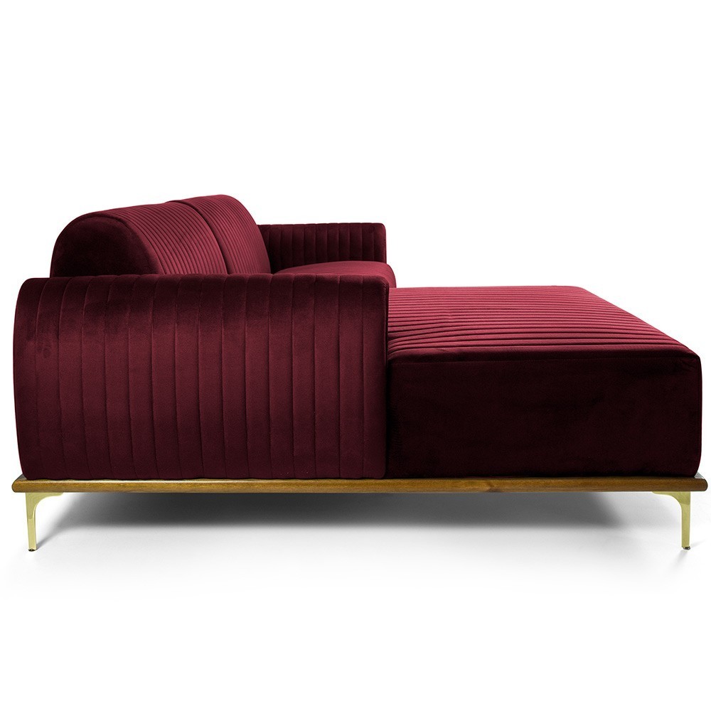 Sofá 5 Lugares com Chaise Esquerdo Para Sala Molino 320cm D02 Veludo Marsala B-278 - Lyam Decor