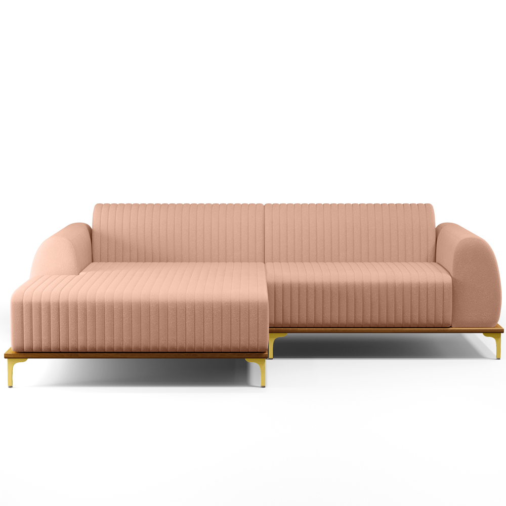 Sofá 5 Lugares com Chaise Esquerdo Para Sala de Estar Molino 320cm D02 Linho Rosê C-105 - Lyam Decor