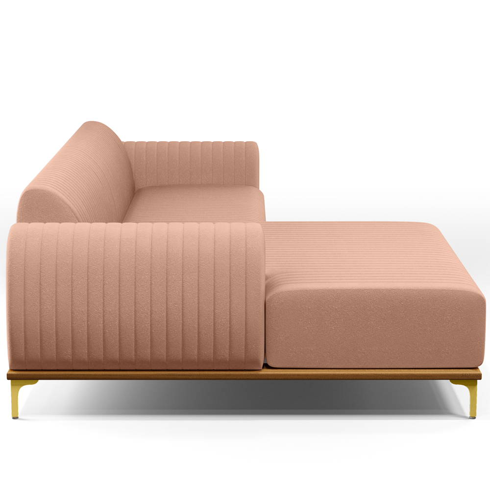 Sofá 5 Lugares com Chaise Esquerdo Para Sala de Estar Molino 320cm D02 Linho Rosê C-105 - Lyam Decor