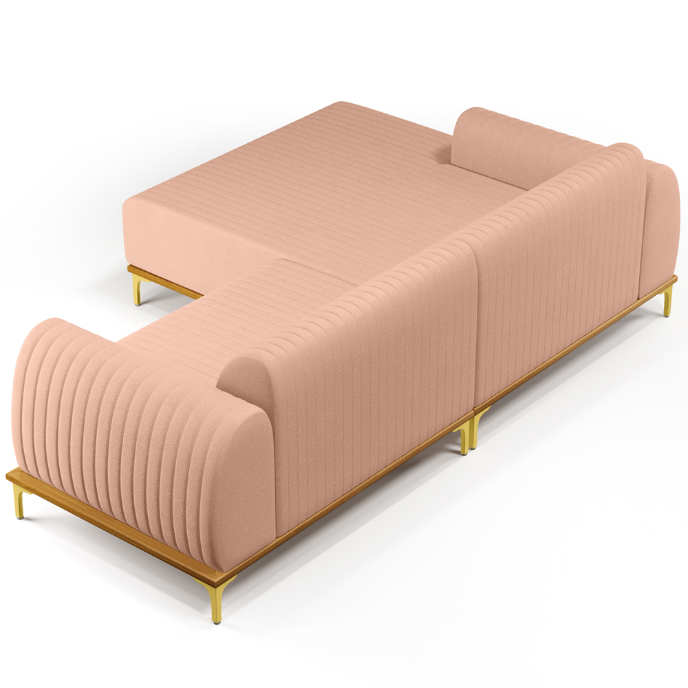 Sofá 5 Lugares com Chaise Esquerdo Para Sala de Estar Molino 320cm D02 Linho Rosê C-105 - Lyam Decor