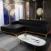 Sofá 5 Lugares com Chaise Esquerdo Sala Estar Molino 300cm D02 Couríssimo Preto B-159 - Lyam Decor