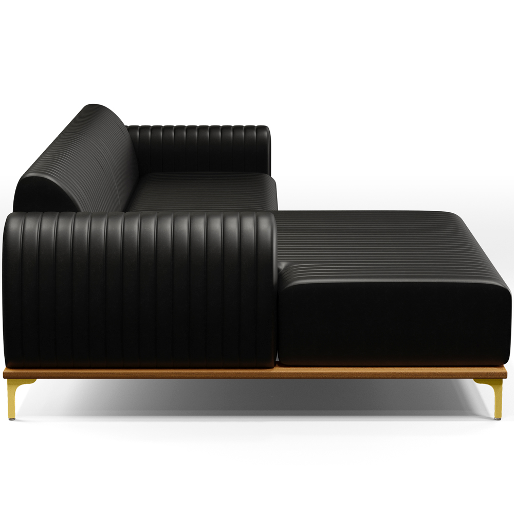 Sofá 5 Lugares com Chaise Esquerdo Sala Estar Molino 300cm D02 Couríssimo Preto B-159 - Lyam Decor