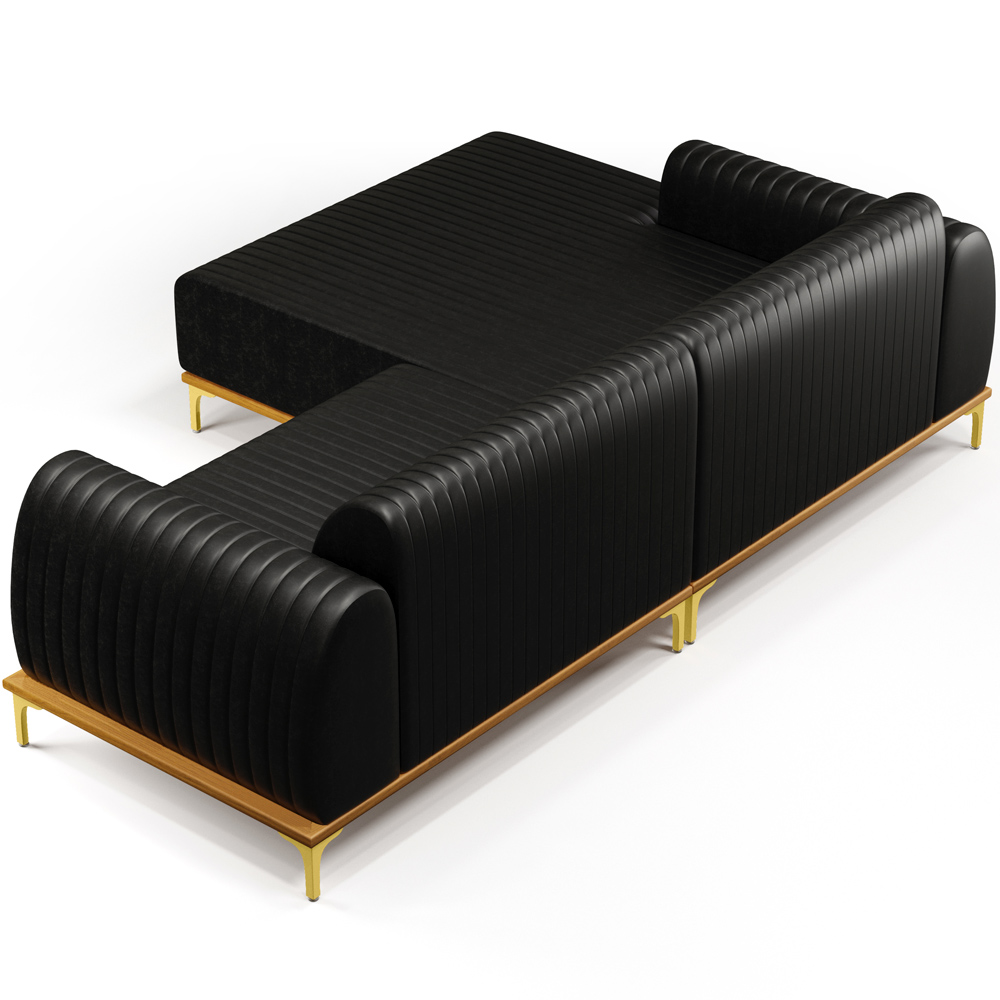 Sofá 5 Lugares com Chaise Esquerdo Sala Estar Molino 300cm D02 Couríssimo Preto B-159 - Lyam Decor