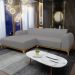 Sofá 5 Lugares com Chaise Esquerdo Sala Estar Molino 300cm D02 Linho Cinza Escuro C-416 - Lyam Decor