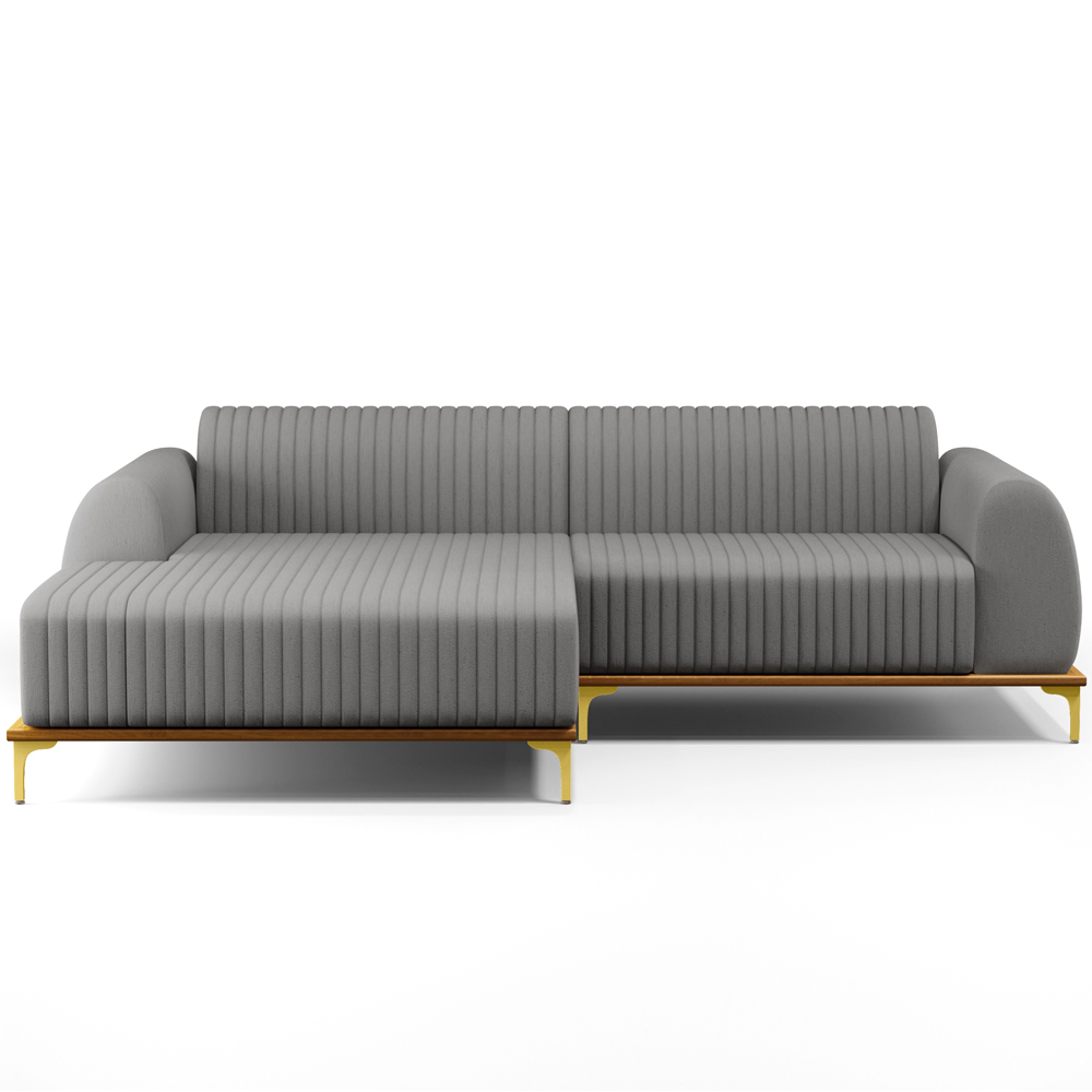 Sofá 5 Lugares com Chaise Esquerdo Sala Estar Molino 300cm D02 Linho Cinza Escuro C-416 - Lyam Decor