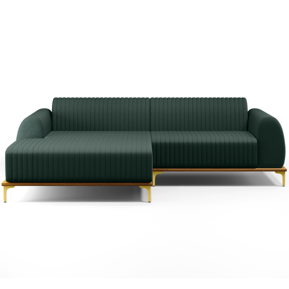 Sofá 5 Lugares com Chaise Esquerdo Sala Estar Molino 300cm D02 Linho Verde Musgo C-117 - Lyam Decor