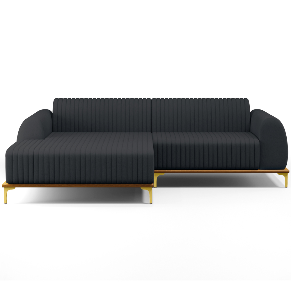 Sofá 5 Lugares com Chaise Esquerdo Sala de Estar Molino 300cm D02 Linho Chumbo D-465 - Lyam Decor