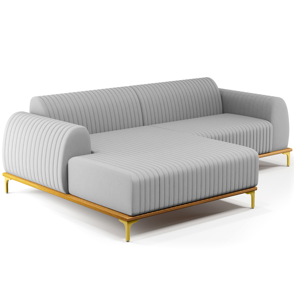 Sofá 5 Lugares com Chaise Esquerdo Sala de Estar Molino 300cm D02 Linho Cinza D-315 - Lyam Decor