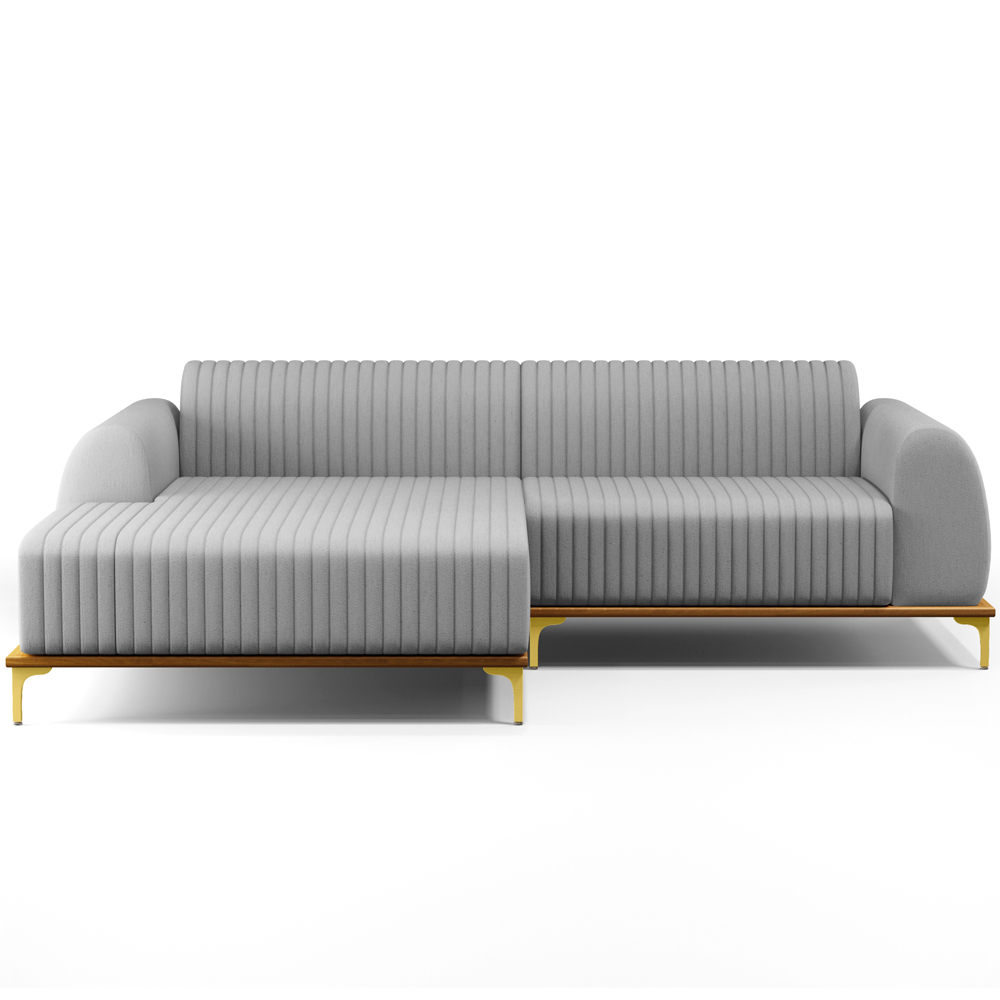Sofá 5 Lugares com Chaise Esquerdo Sala de Estar Molino 300cm D02 Linho Cinza D-315 - Lyam Decor