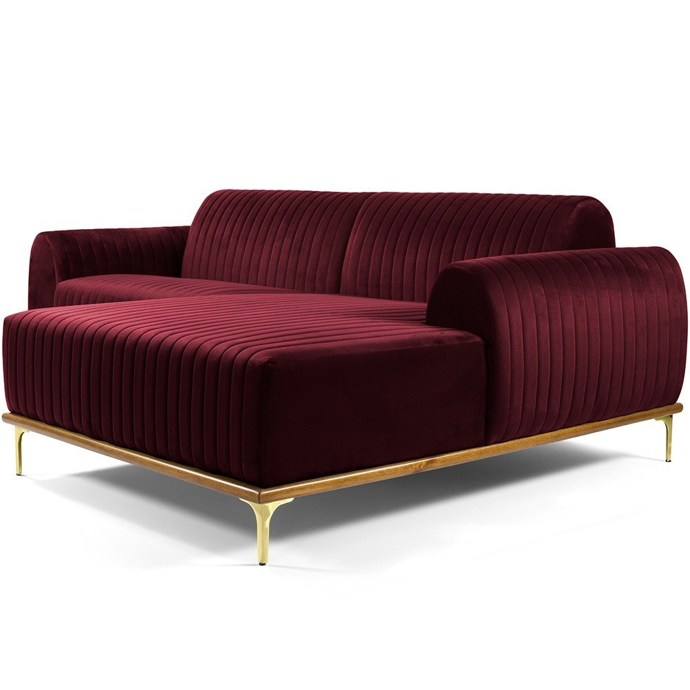 Sofá 6 Lugares com Chaise Direito Para Sala Molino 350 cm D02 Veludo Marsala B-278 - Lyam Decor