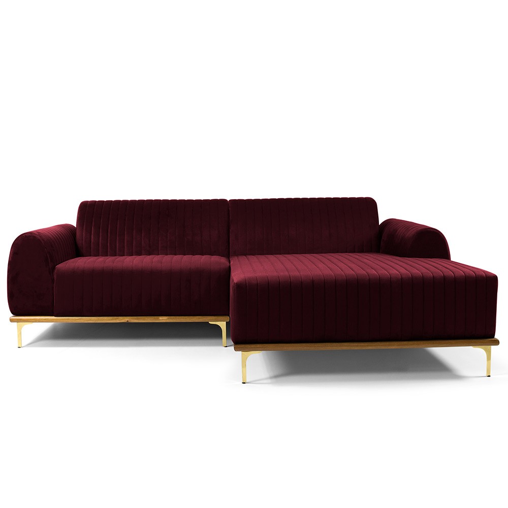 Sofá 6 Lugares com Chaise Direito Para Sala Molino 350 cm D02 Veludo Marsala B-278 - Lyam Decor