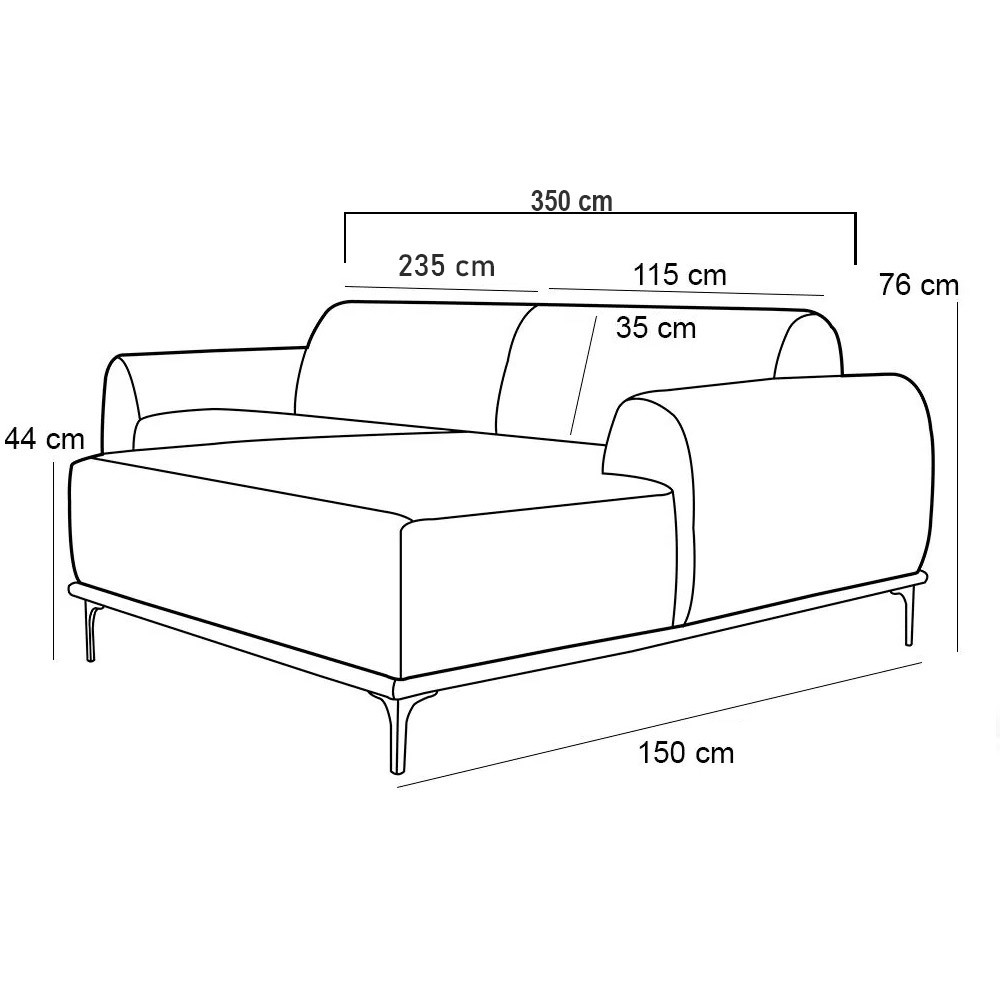 Sofá 6 Lugares com Chaise Direito Para Sala Molino 350 cm D02 Veludo Marsala B-278 - Lyam Decor