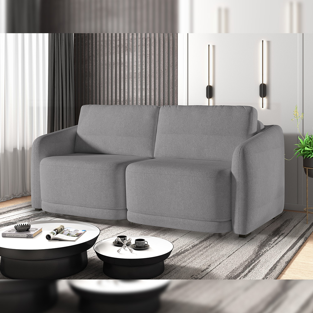 Sofá Cama para Sala de Estar 2 Lugares 176cm Montserrat K01 Bouclê Cinza - Lyam Decor