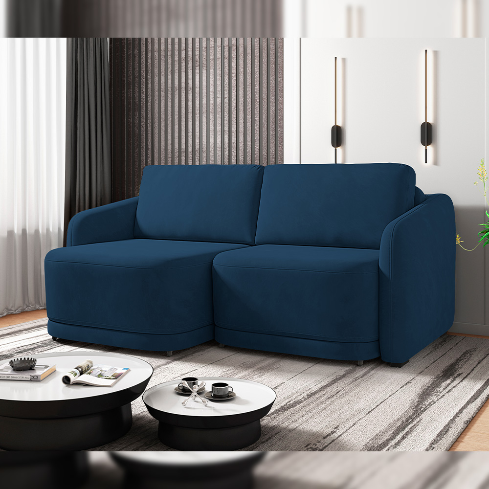 Sofá Cama para Sala de Estar 2 Lugares 176cm Montserrat K01 Veludo Azul Marinho - Lyam Decor