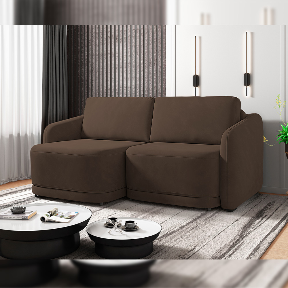 Sofá Cama para Sala de Estar 2 Lugares 176cm Montserrat K01 Veludo Marrom - Lyam Decor