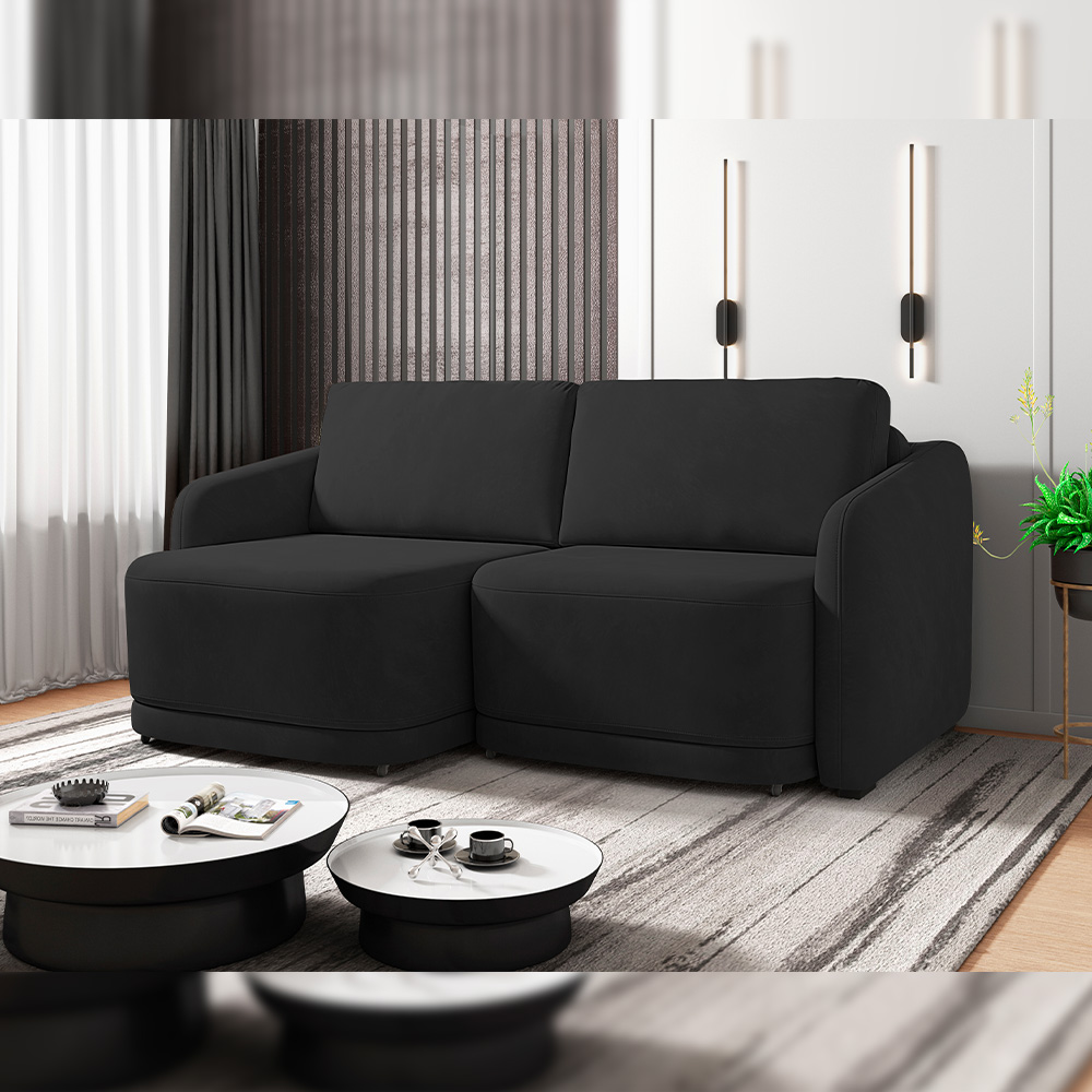Sofá Cama para Sala de Estar 2 Lugares 176cm Montserrat K01 Veludo Preto - Lyam Decor