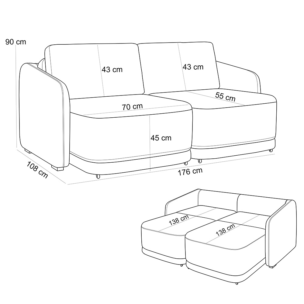 Sofá Cama para Sala de Estar 2 Lugares 176cm Montserrat K01 Veludo Preto - Lyam Decor