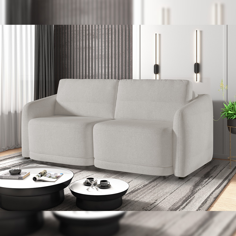 Sofá Cama para Sala de Estar 2 Lugares 196cm Montserrat K01 Bouclê Creme - Lyam Decor