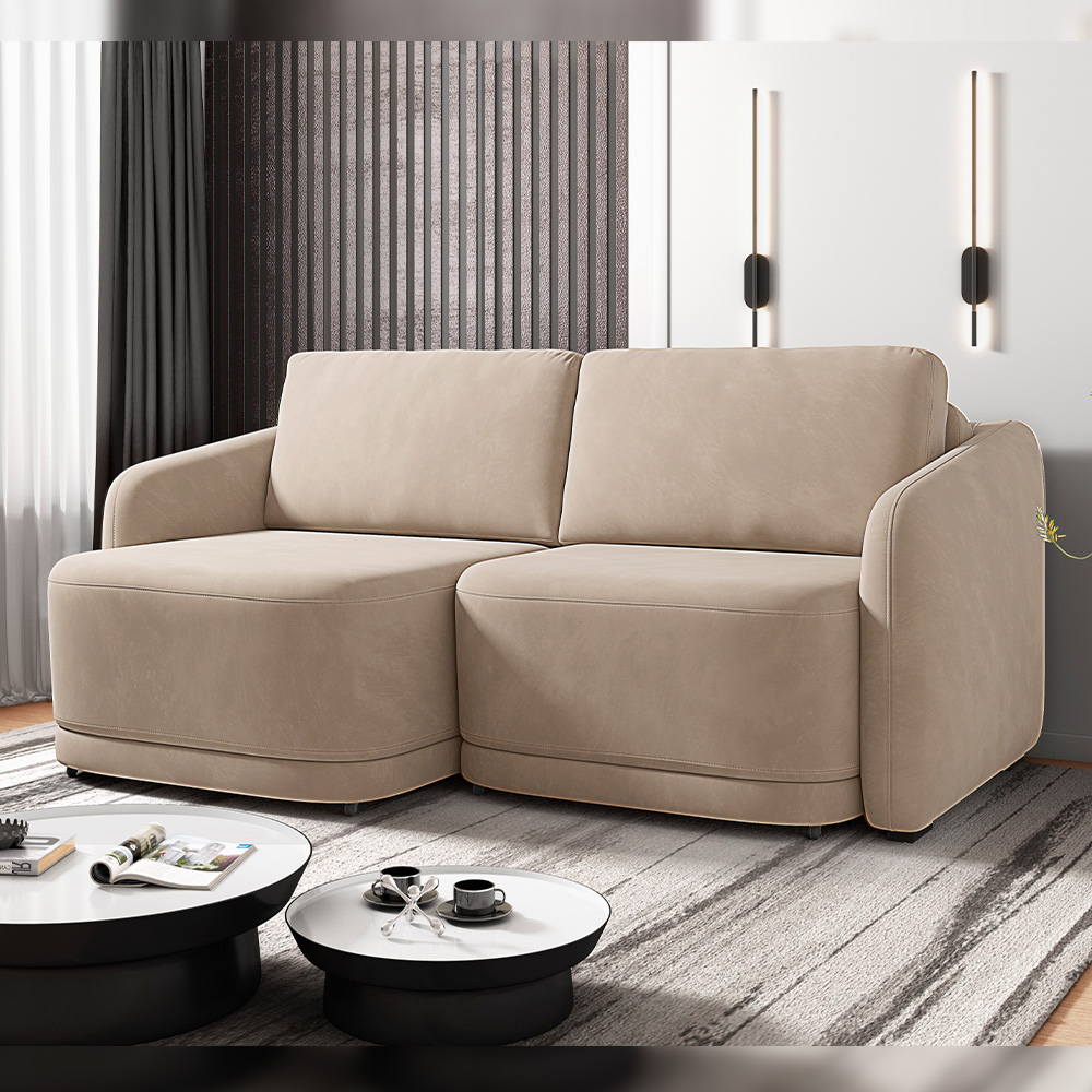 Sofá Cama para Sala de Estar 2 Lugares 196cm Montserrat K01 Veludo Bege - Lyam Decor