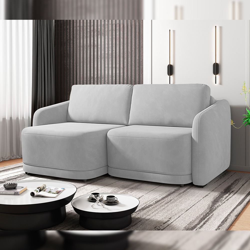 Sofá Cama para Sala de Estar 2 Lugares 196cm Montserrat K01 Veludo Cinza - Lyam Decor