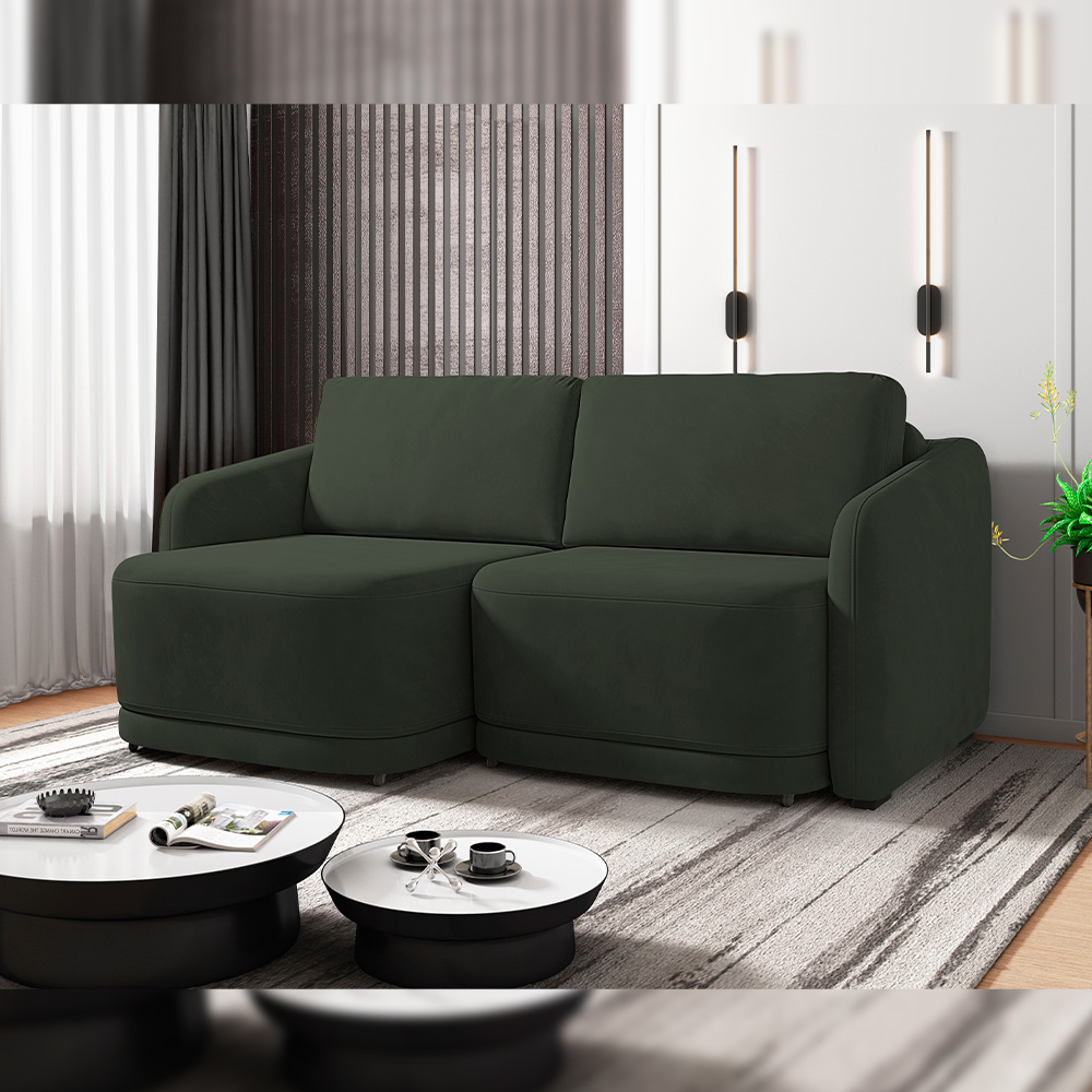 Sofá Cama para Sala de Estar 2 Lugares 196cm Montserrat K01 Veludo Verde - Lyam Decor