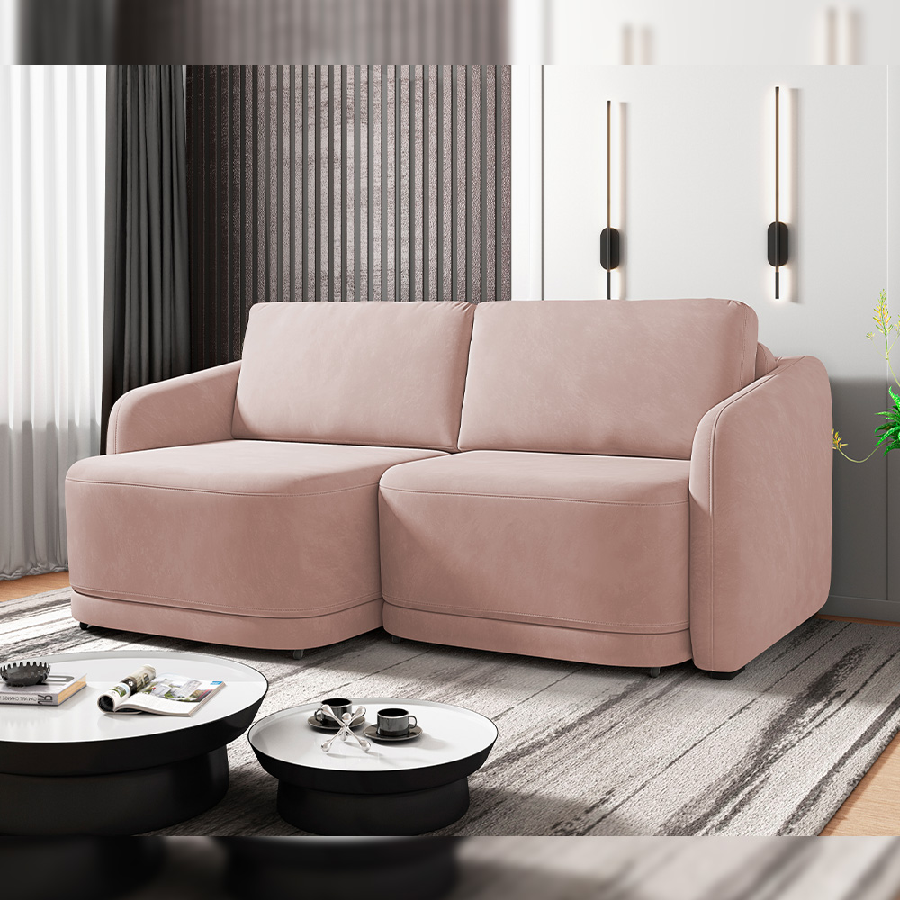 Sofá Cama para Sala de Estar 2 Lugares 216cm Montserrat K01 Veludo Rosê - Lyam Decor