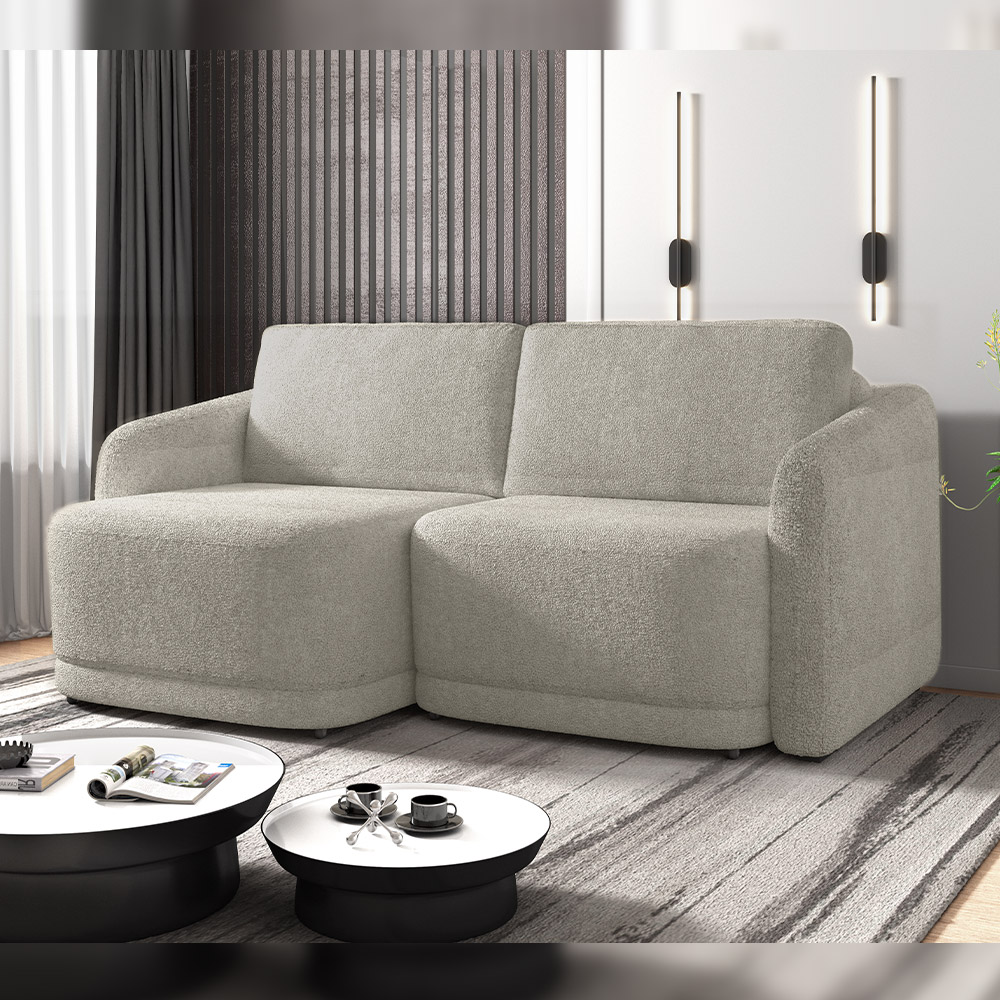 Sofá Cama para Sala de Estar 3 Lugares 236cm Montserrat K01 Bouclê Bege - Lyam Decor