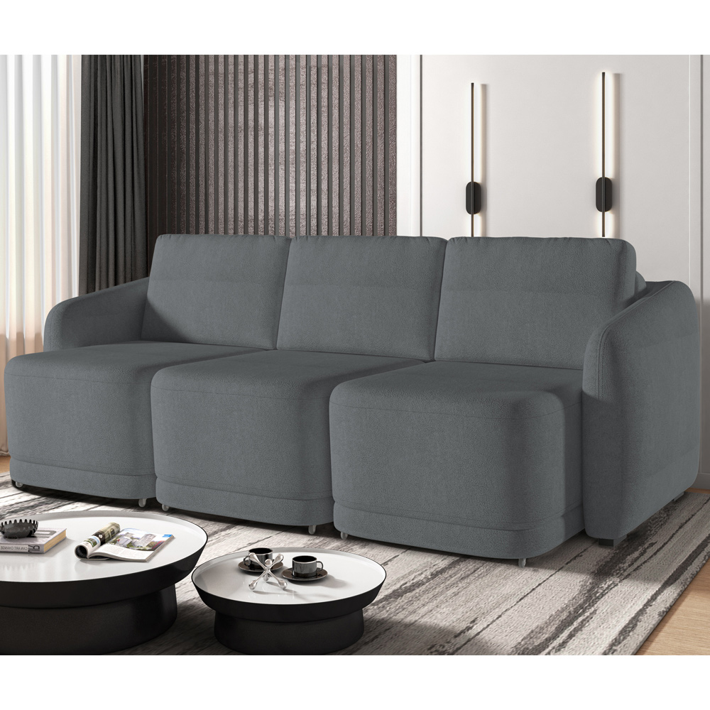 Sofá Cama para Sala de Estar 3 Lugares 246cm Montserrat K01 Bouclê Cinza - Lyam Decor