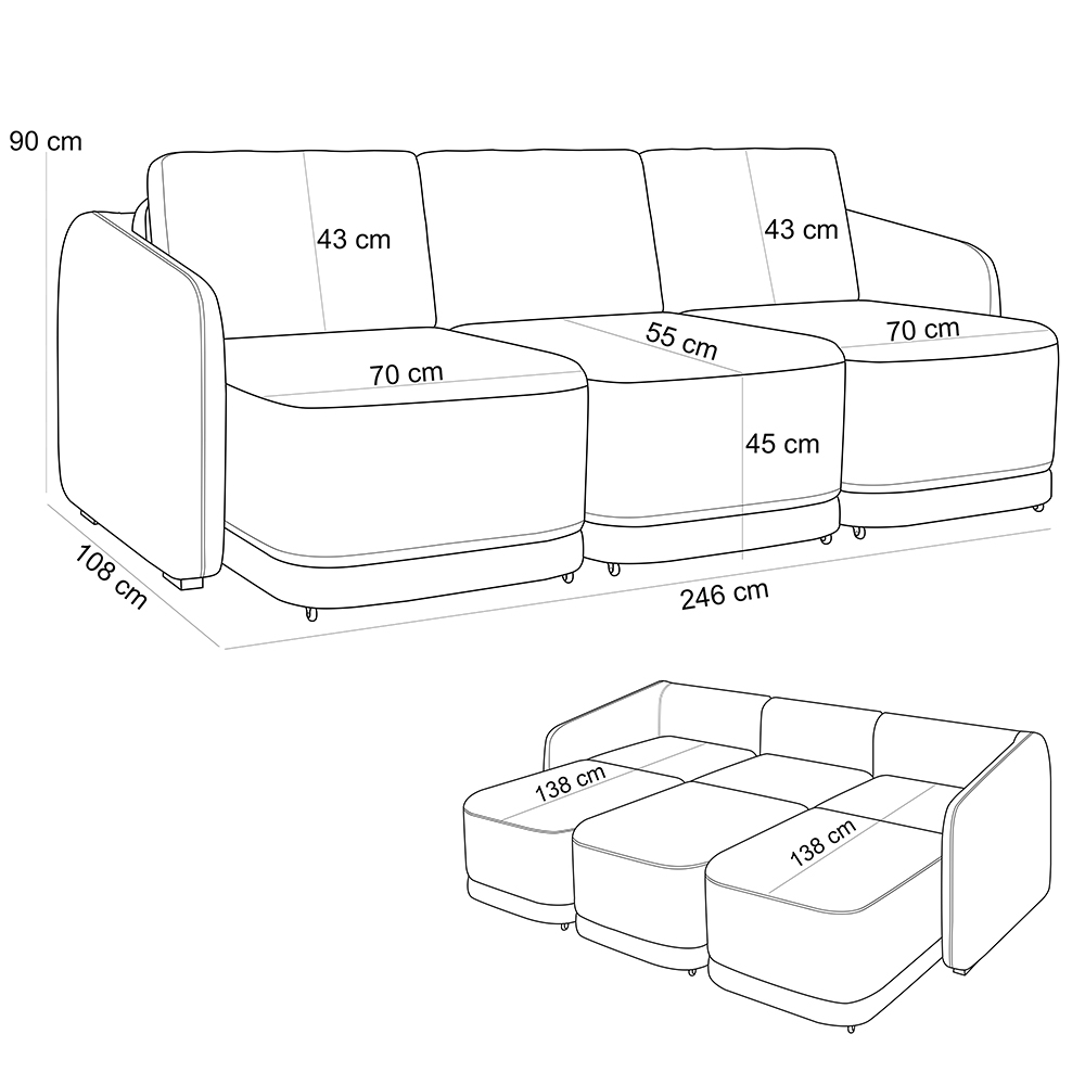 Sofá Cama para Sala de Estar 3 Lugares 246cm Montserrat K01 Veludo Verde - Lyam Decor