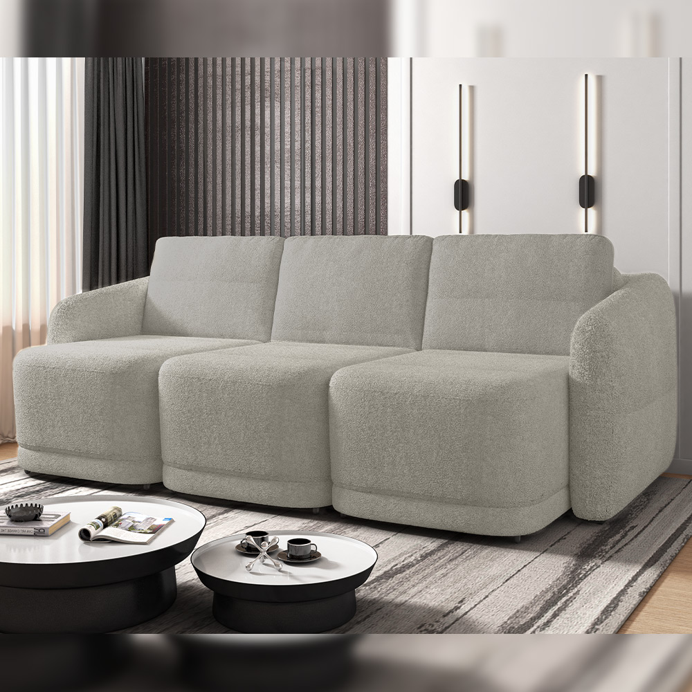 Sofá Cama para Sala de Estar 3 Lugares 276cm Montserrat K01 Bouclê Bege - Lyam Decor