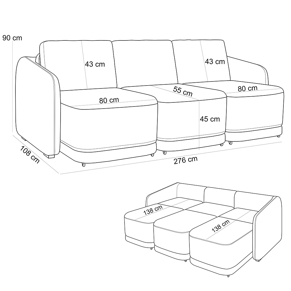 Sofá Cama para Sala de Estar 3 Lugares 276cm Montserrat K01 Veludo Azul Marinho - Lyam Decor