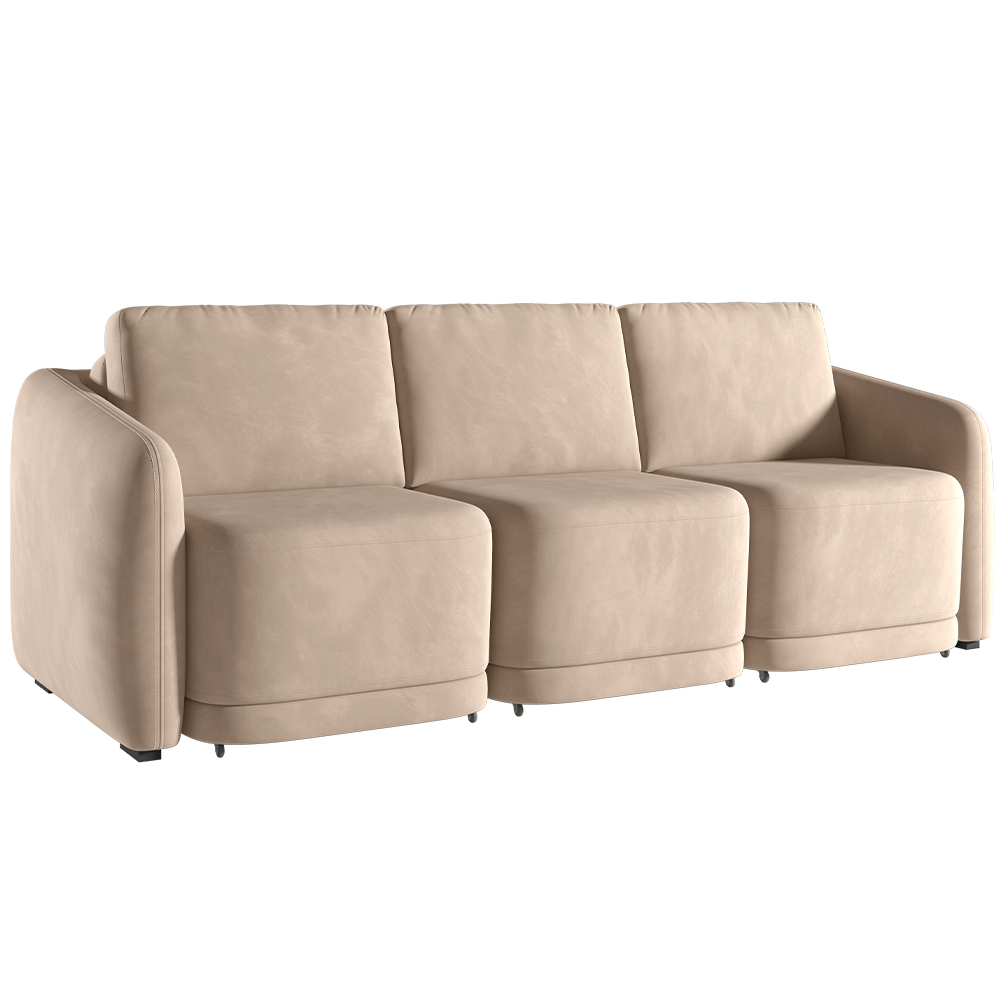 Sofá Cama para Sala de Estar 3 Lugares 276cm Montserrat K01 Veludo Bege - Lyam Decor