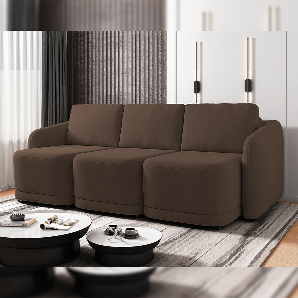 Sofá Cama para Sala de Estar 3 Lugares 276cm Montserrat K01 Veludo Marrom - Lyam Decor