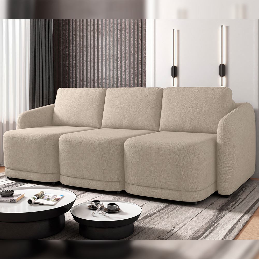 Sofá Cama para Sala de Estar 3 Lugares 306cm Montserrat K01 Linho Bege - Lyam Decor
