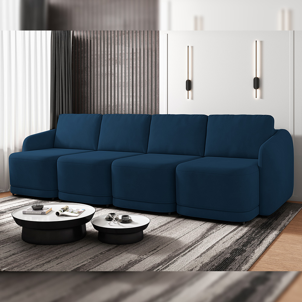 Sofá Cama para Sala de Estar 4 Lugares 316cm Montserrat K01 Veludo Azul Marinho - Lyam Decor