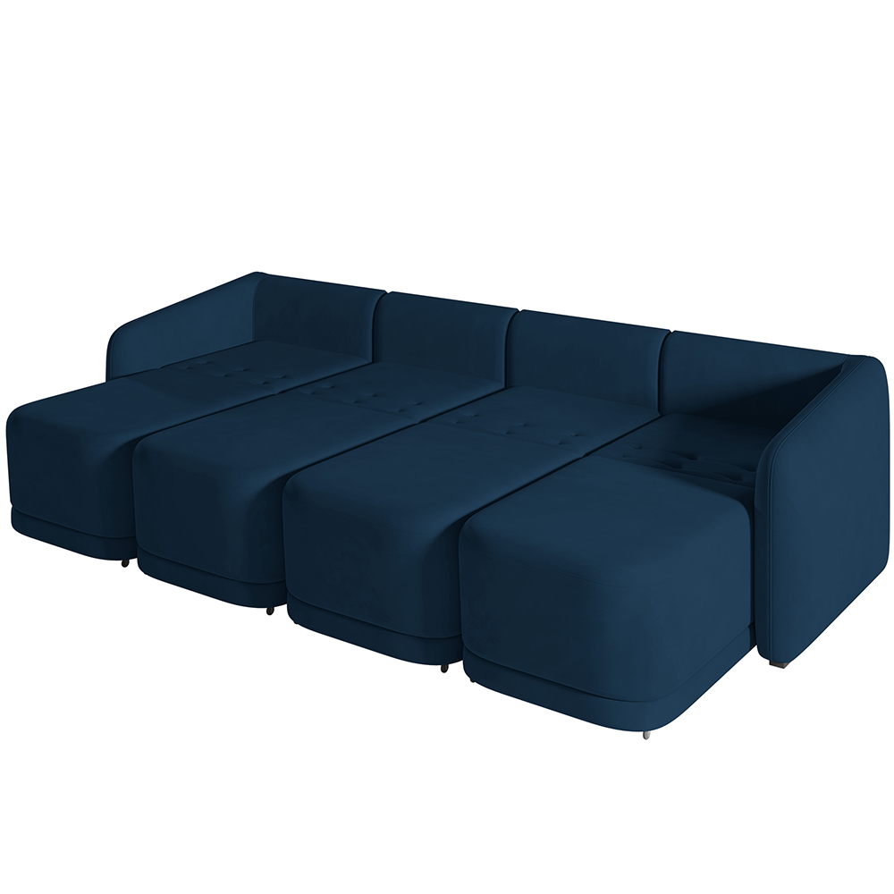 Sofá Cama para Sala de Estar 4 Lugares 316cm Montserrat K01 Veludo Azul Marinho - Lyam Decor