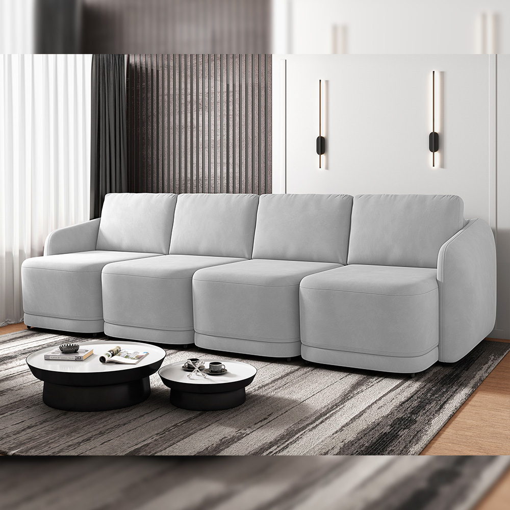 Sofá Cama para Sala de Estar 4 Lugares 316cm Montserrat K01 Veludo Cinza - Lyam Decor