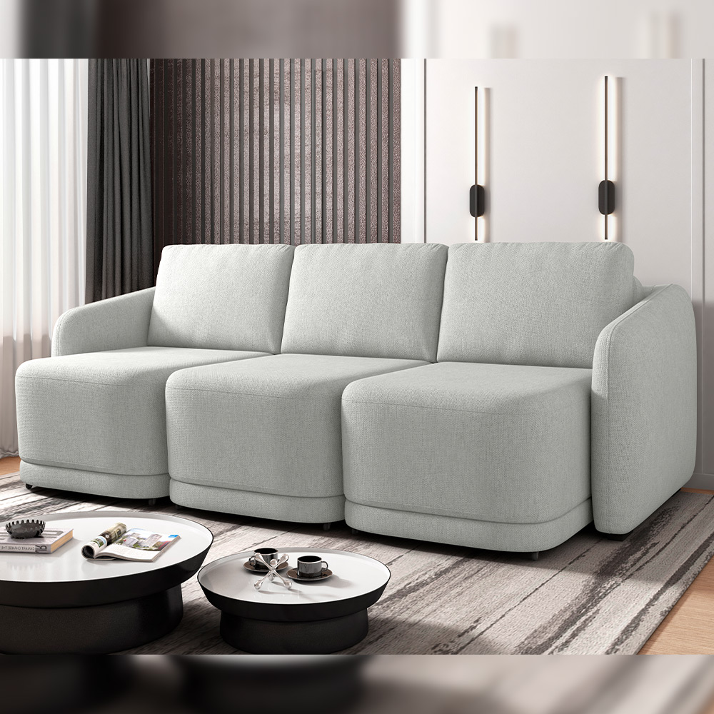 Sofá Cama para Sala de Estar 4 Lugares 336cm Montserrat K01 Linho Cinza - Lyam Decor