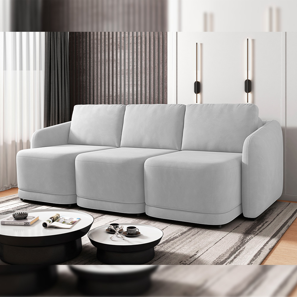 Sofá Cama para Sala de Estar 4 Lugares 336cm Montserrat K01 Veludo Cinza - Lyam Decor