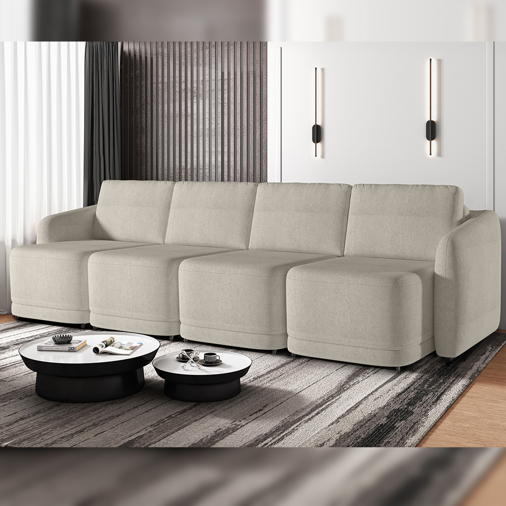 Sofá Cama para Sala de Estar 4 Lugares 356cm Montserrat K01 Bouclê Bege - Lyam Decor