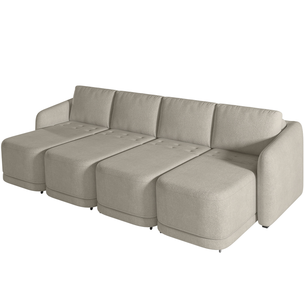 Sofá Cama para Sala de Estar 4 Lugares 356cm Montserrat K01 Bouclê Bege - Lyam Decor