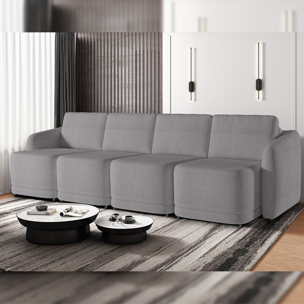 Sofá Cama para Sala de Estar 4 Lugares 356cm Montserrat K01 Bouclê Cinza - Lyam Decor
