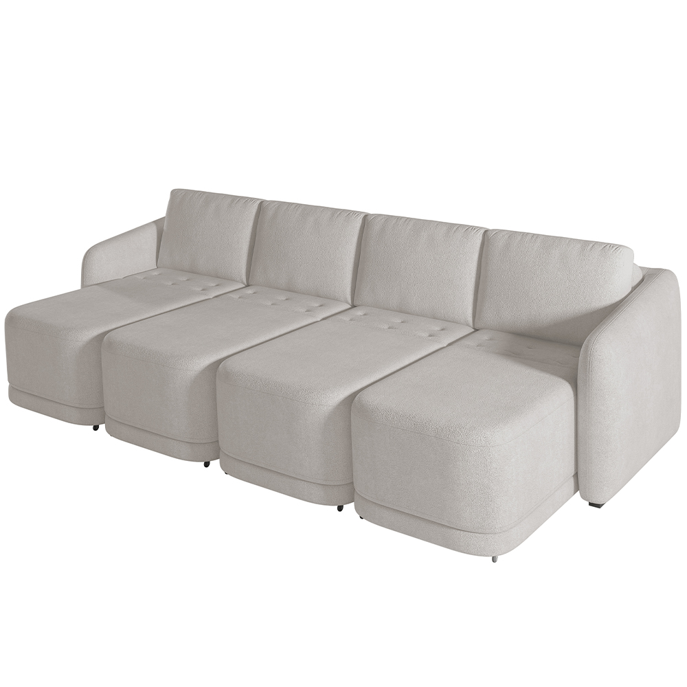 Sofá Cama para Sala de Estar 4 Lugares 356cm Montserrat K01 Bouclê Creme - Lyam Decor