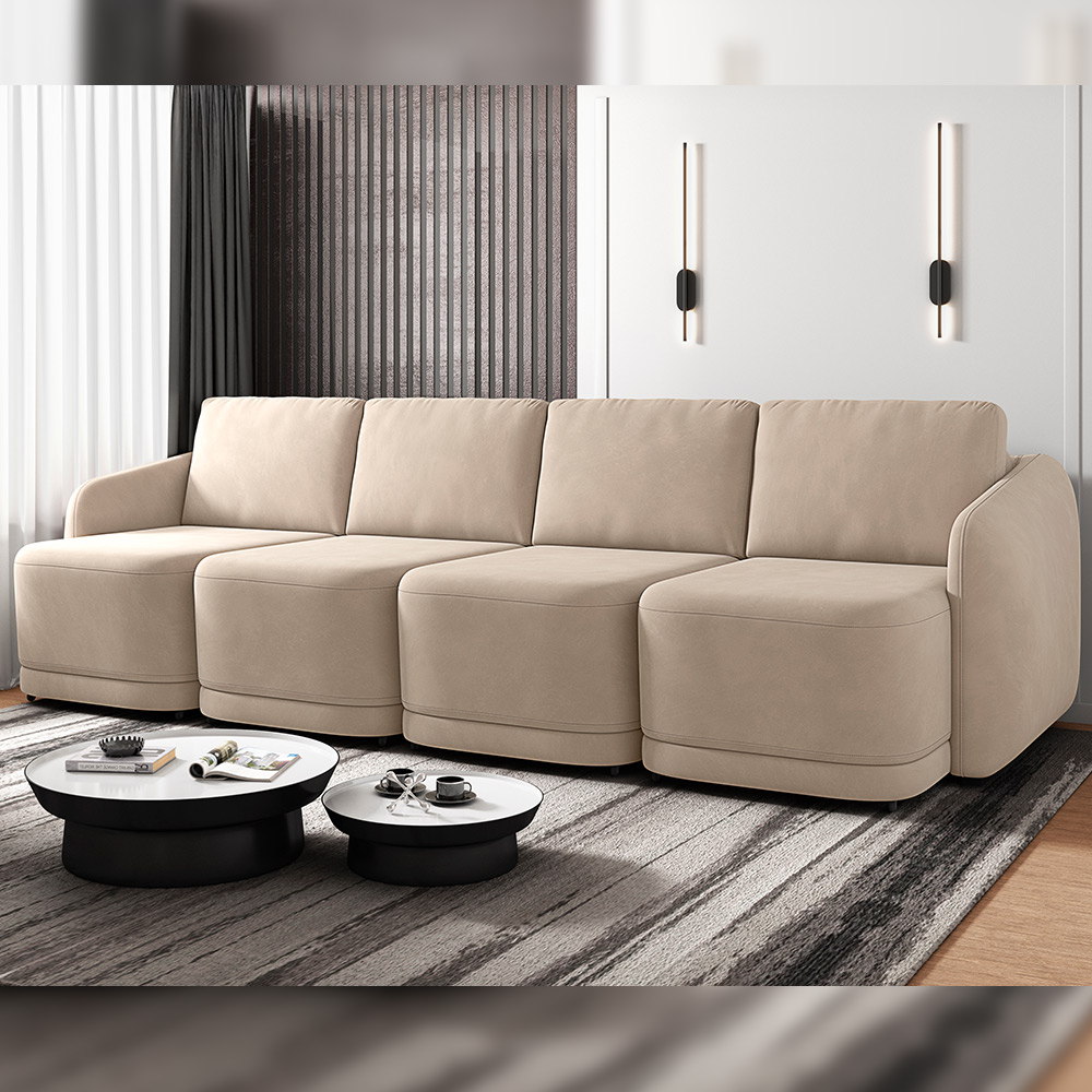 Sofá Cama para Sala de Estar 4 Lugares 356cm Montserrat K01 Veludo Bege - Lyam Decor