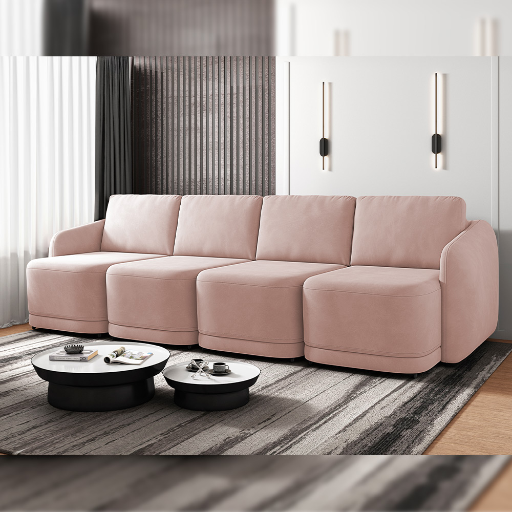 Sofá Cama para Sala de Estar 4 Lugares 356cm Montserrat K01 Veludo Rosê - Lyam Decor