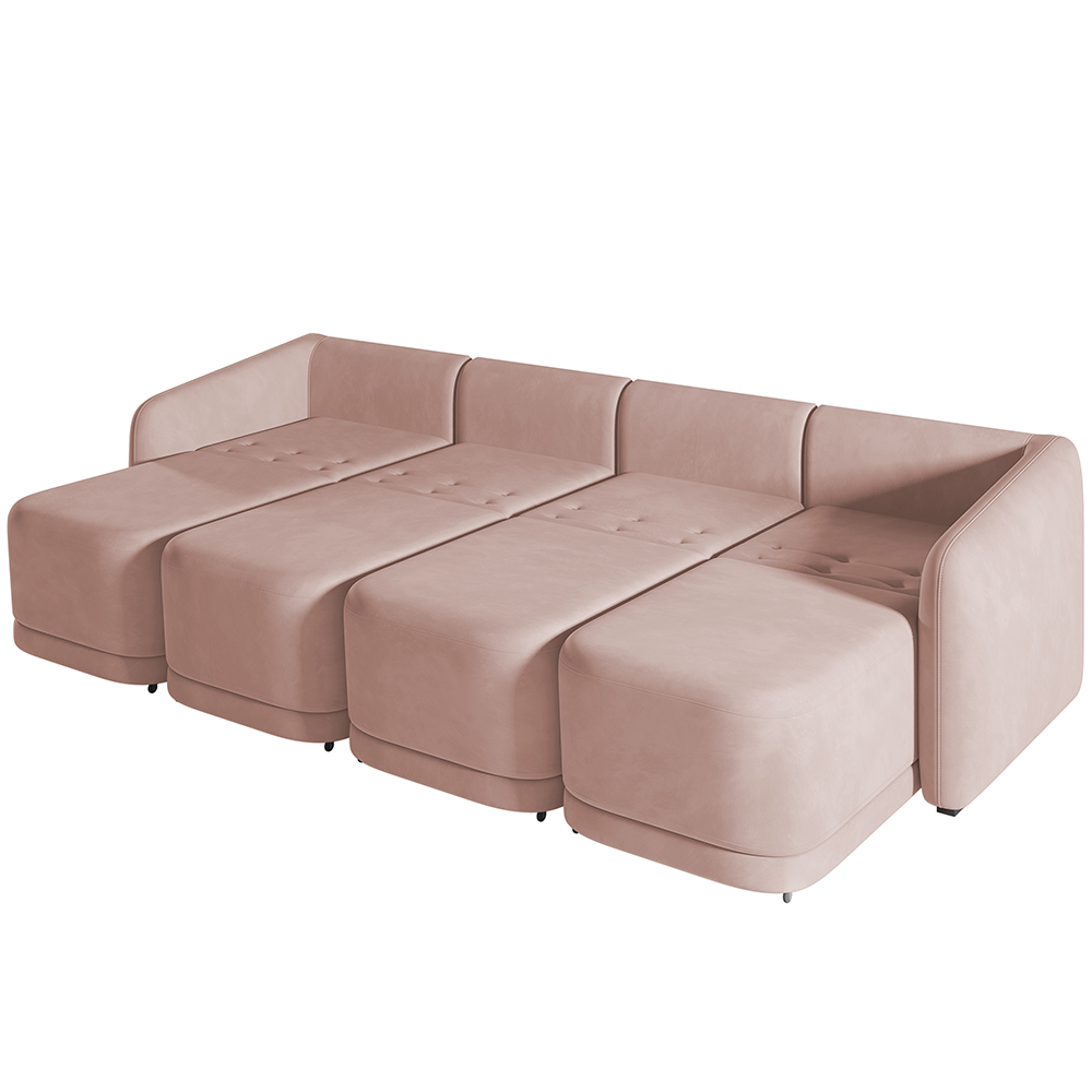Sofá Cama para Sala de Estar 4 Lugares 356cm Montserrat K01 Veludo Rosê - Lyam Decor