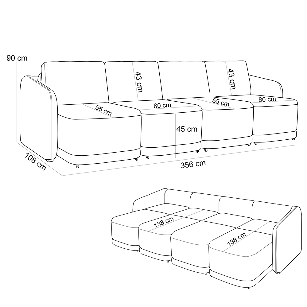 Sofá Cama para Sala de Estar 4 Lugares 356cm Montserrat K01 Veludo Verde - Lyam Decor